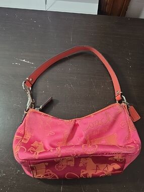 Coach Pink Jacquard Shoulder Bag with Coral Trim
